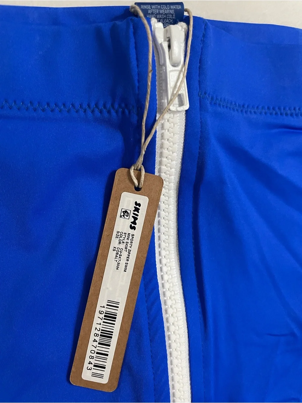 SKIMS NWT Sporty Zipper Swim Cobalt Blue Mini Skirt with White Front Zip size XS
